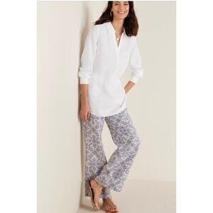 Soft Surroundings Womens M Petite Blue Aliso Point Linen Wide Leg Pants Boho